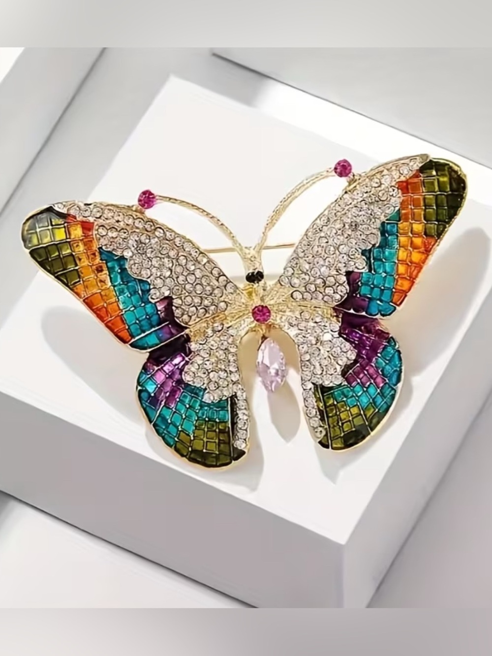 Gold-Tone Multicolor Crystal Butterfly Brooch
